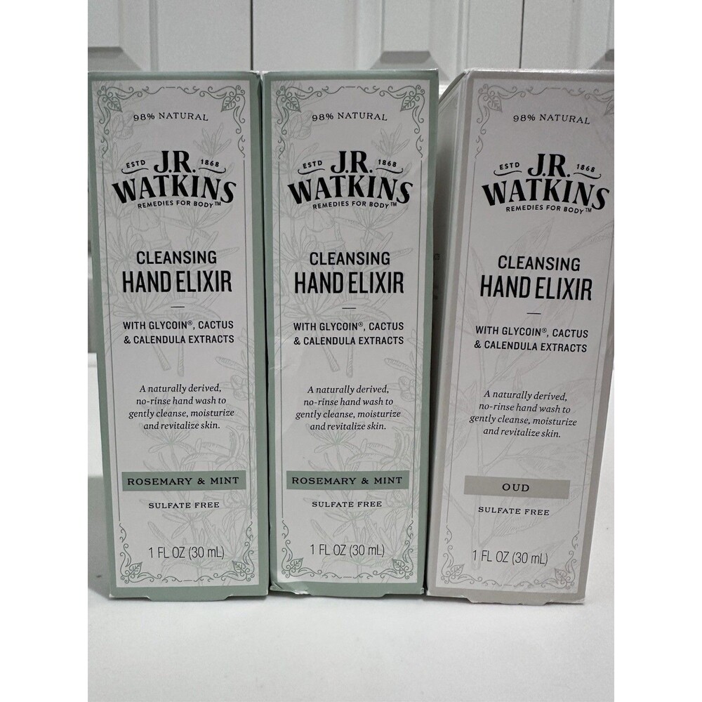 JR Watkins, Set Of Three Cleansing Hand Elixirs:  2 Rosemary Mint, 1 OUD
